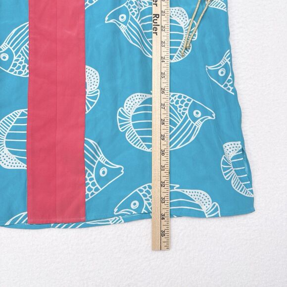 Sail To Sable Dress XL Blue Pink Silk Shift Fish Coastal Vacation Beach Preppy - Picture 9 of 9